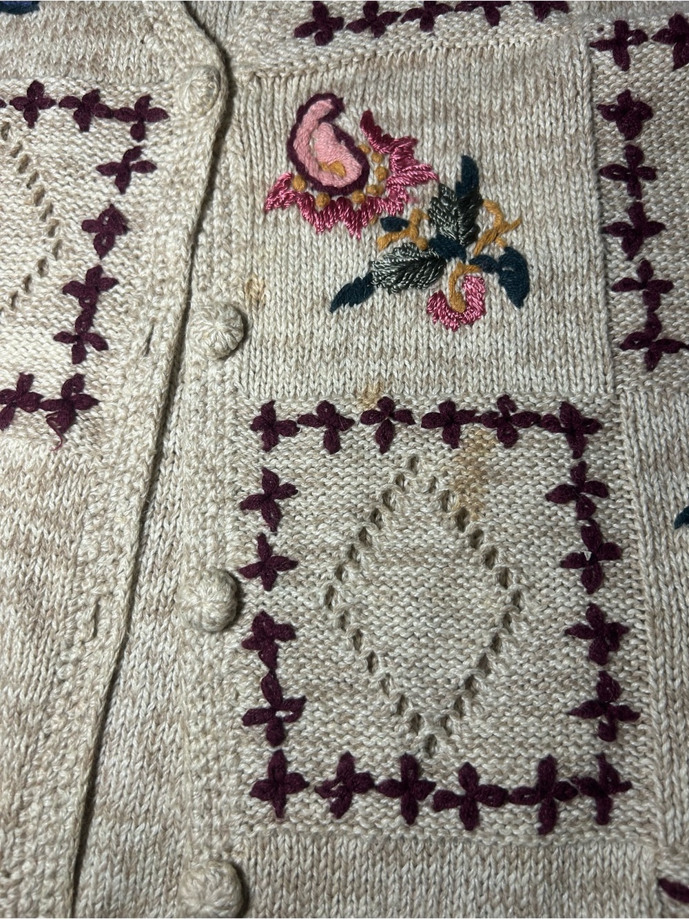 White Stag Beige Embroidered Floral Knit Vest - Picture 3 of 5